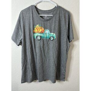 Positive Tees Women’s Gray Teal Pickup Truck Fall Short Sleeve T Shirt Size XXXL